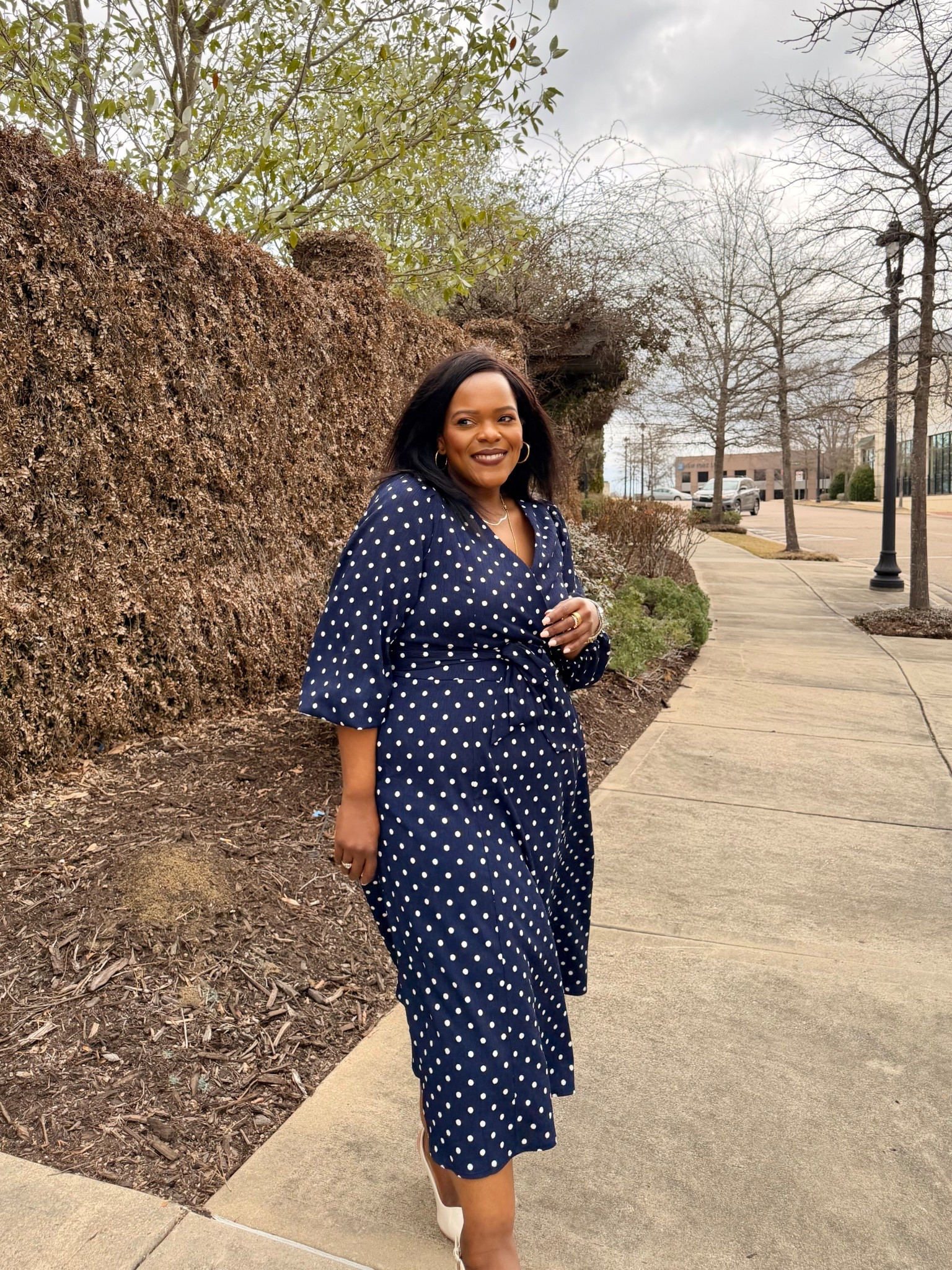 Wednesday OOTD / Navy polka dot faux wrap dress / Lane Bryant / curvy friendly dress / plus size / workwear style inspo @Lane Bryant - wearing the size 10/12 🤍🤍🤍

#LTKWorkwear #LTKPlusSize #LTKootd
