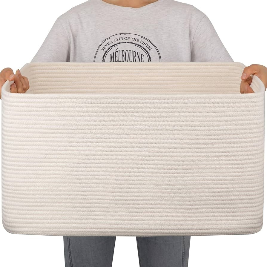 OIAHOMY Large Blanket Basket.Storage Basket with Handle, Blanket Basket for Living Room, Rectangl... | Amazon (US)