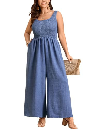 CICIDUDU Plus Size Jumpsuit for Curvy Women Dressy Sleeveless Casual Summer Rompers Overalls Wide Long Pant with Pockets | Amazon (US)