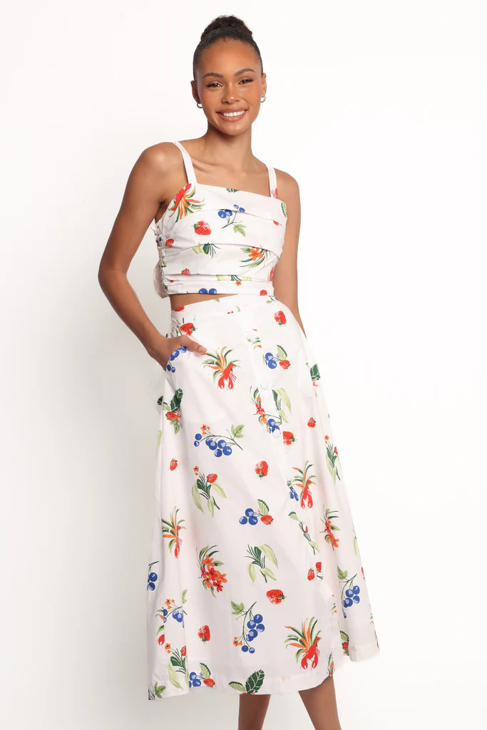 Geneva Midi Skirt - Off White Red | Petal & Pup (US)