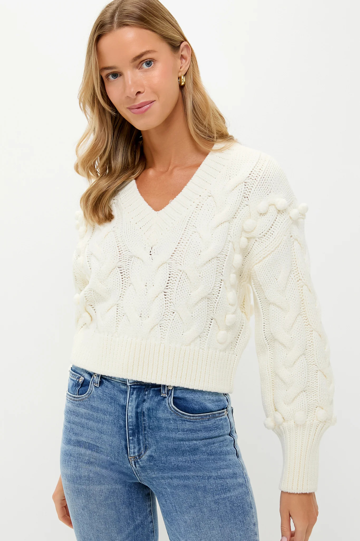 Ivory Cable Knit Cropped Contessa V-Neck Sweater | Tuckernuck (US)
