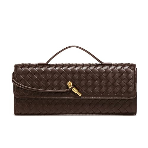 Trendy Handmade Woven Leather Crossbody Bag for Women, Women Underarm Shoulder Handbag, Evening Purse with Chain Strap, Coffee | Amazon (US)