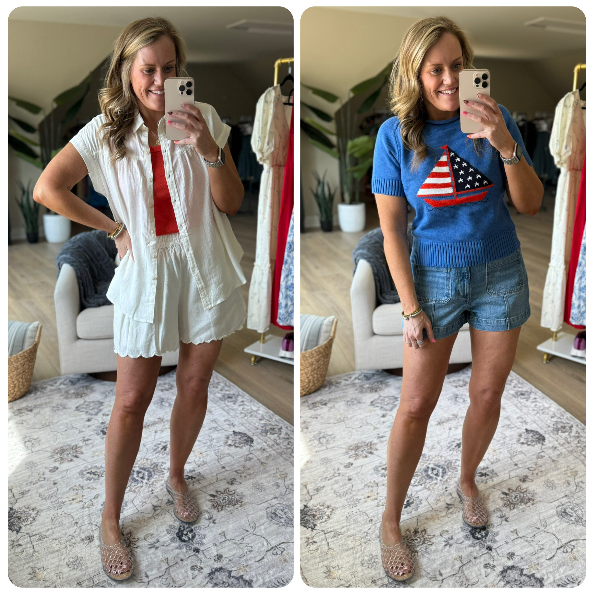 Which would you wear for Memorial Day?? Love the linen set and the boat sweater, everything fits TTS.