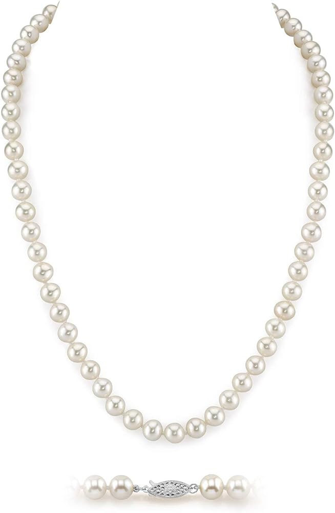 The Pearl Source Real Pearl Necklace for Women with AAA+ Quality Round White Freshwater Genuine C... | Amazon (US)