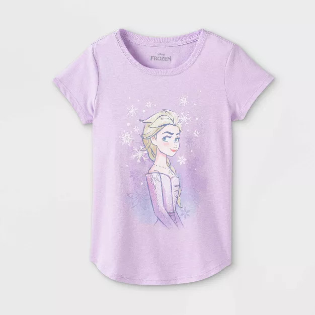 Girls' Frozen Elsa Sketch Short Sleeve Graphic T-Shirt - Purple | Target