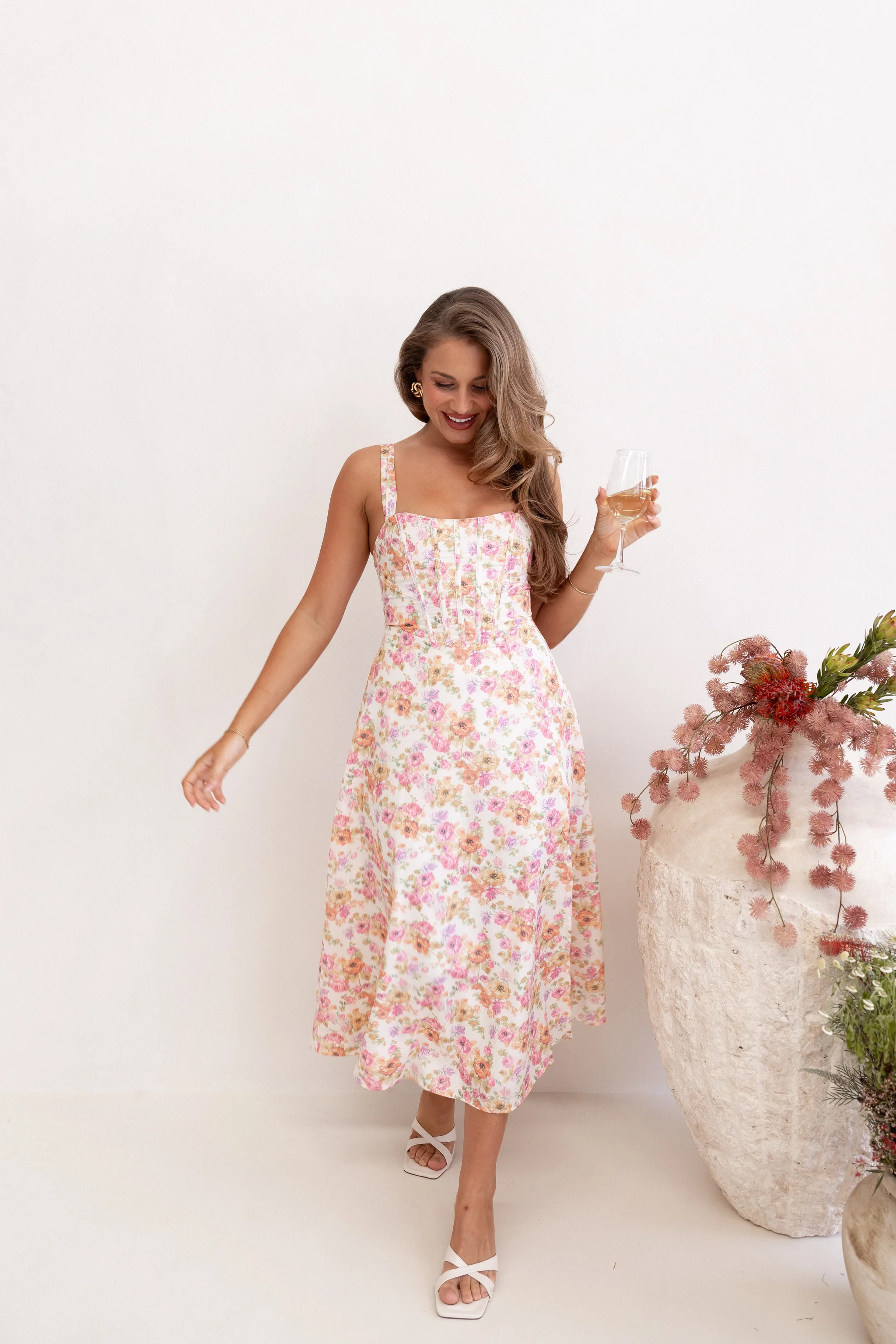 Cosima Midi Dress - Pink Floral | Petal & Pup (US)