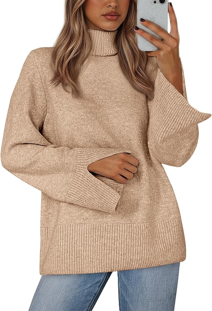 KIRUNDO Fall Oversized Turtleneck Sweater Women 2025 Chunky Ribbed Long Sleeve Knit Pullover Tops... | Amazon (US)