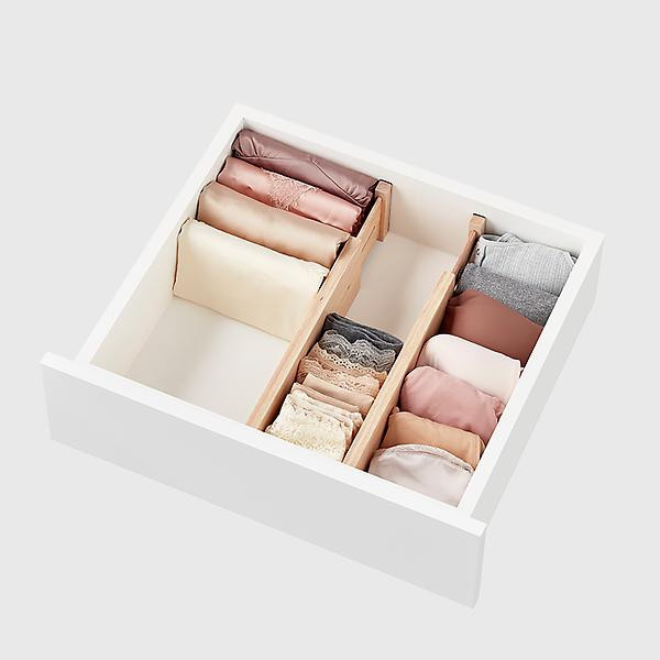 Marie Kondo Shallow Ash Wood Dresser Drawer Divider Natural Pkg/2 | The Container Store