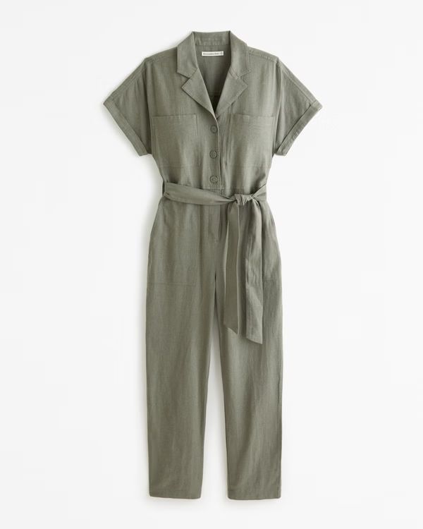 Women's Linen-Blend Utility Jumpsuit | Women's Dresses & Jumpsuits | Abercrombie.com | Abercrombie & Fitch (US)