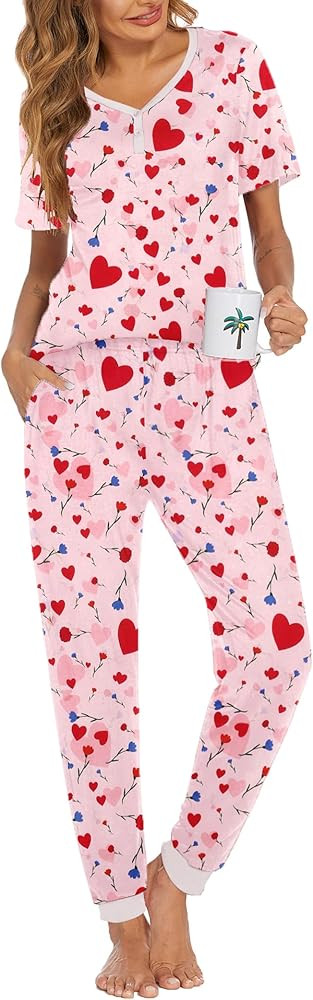 Ekouaer Pajamas Set Womens 2 Piece Lounge Set Short Sleeve Pjs Joggers Pants Sleepwear with Pocke... | Amazon (US)