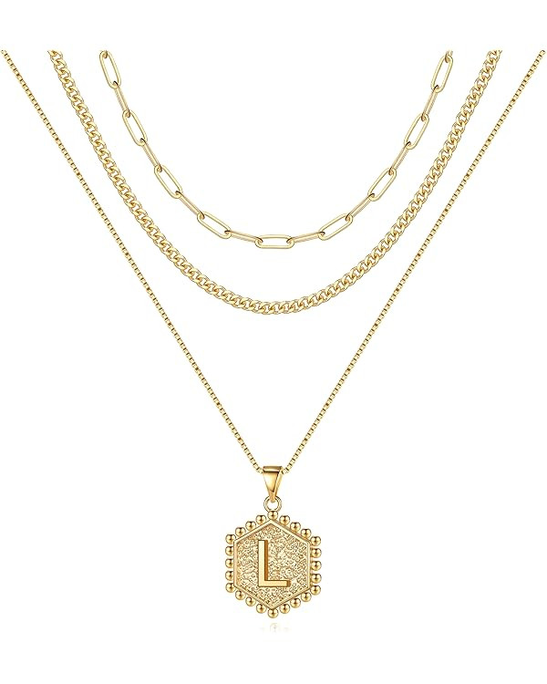 M MOOHAM Layered Initial Necklaces for Women, 14K Real Gold Plated Layered Necklaces for Women In... | Amazon (US)