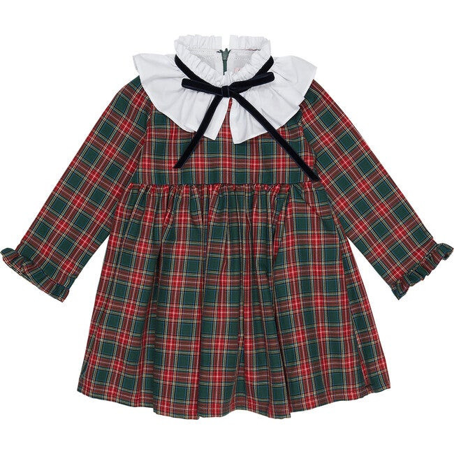 Flora Girl Empire Dress, Green Tartan | Maisonette