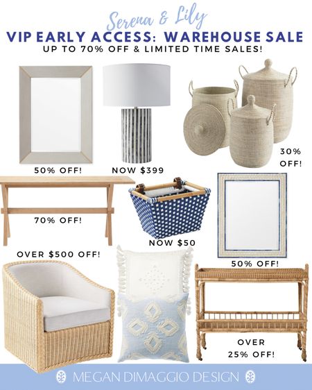 Oh heck yes!! I’m sharing VIP EARLY ACCESS to Serena & Lily’s new warehouse sale!! Now get up to 70% OFF so many amazing coastal favorites!! 😍🙌🏻🏃🏼‍♀️🏃🏼‍♀️🏃🏼‍♀️ This is BETTER than their last sale with so many items now WAY over 20% OFF!! 

Including furniture, lighting, pillows, decor & more!! Group favs La Jolla baskets are now 30% OFF, their rattan bar carts are over 25% OFF 🙌🏻 and this bone inlay table lamp is just $399!! Plus this NEW pretty rattan swivel chair is now over $500 OFF and priced better than the new Pottery Barn one I just shared!! More warehouse picks linked! 👏🏻👏🏻👏🏻

#LTKsalealert #LTKunder100 #LTKhome