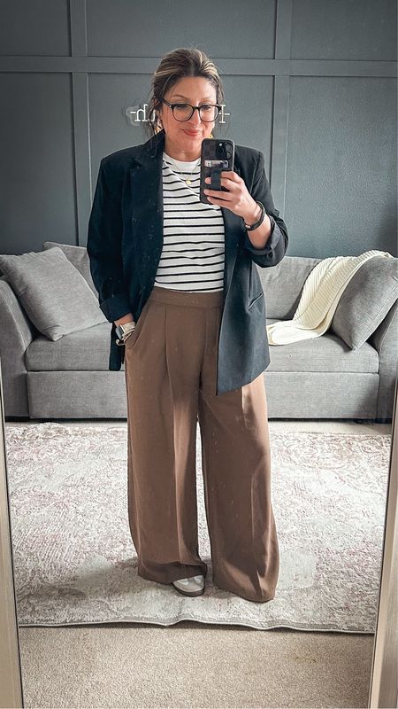 Open Edit blazer (XL), striped tee (L), Spanx trousers (XL), adidas Sambas  

#LTKover40 #LTKsalealert #LTKmidsize