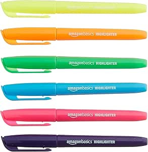 Amazon Basics Chisel Tip, Fluorescent Ink Highlighters, Assorted Colors - Pack of 12 | Amazon (US)