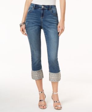 I.n.c. Curvy-Fit Embroidered Cuffed Jeans, Created for Macy's | Macys (US)