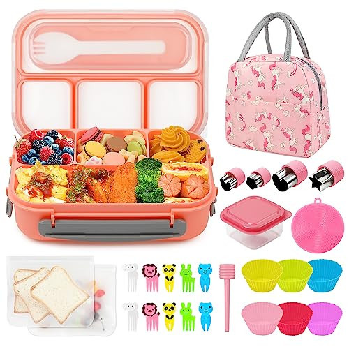 Bento Lunch Box, 28Pcs Kids Lunch Box Accessories 1300ML 4 Compartments Leak Proof Lunch Containe... | Amazon (US)