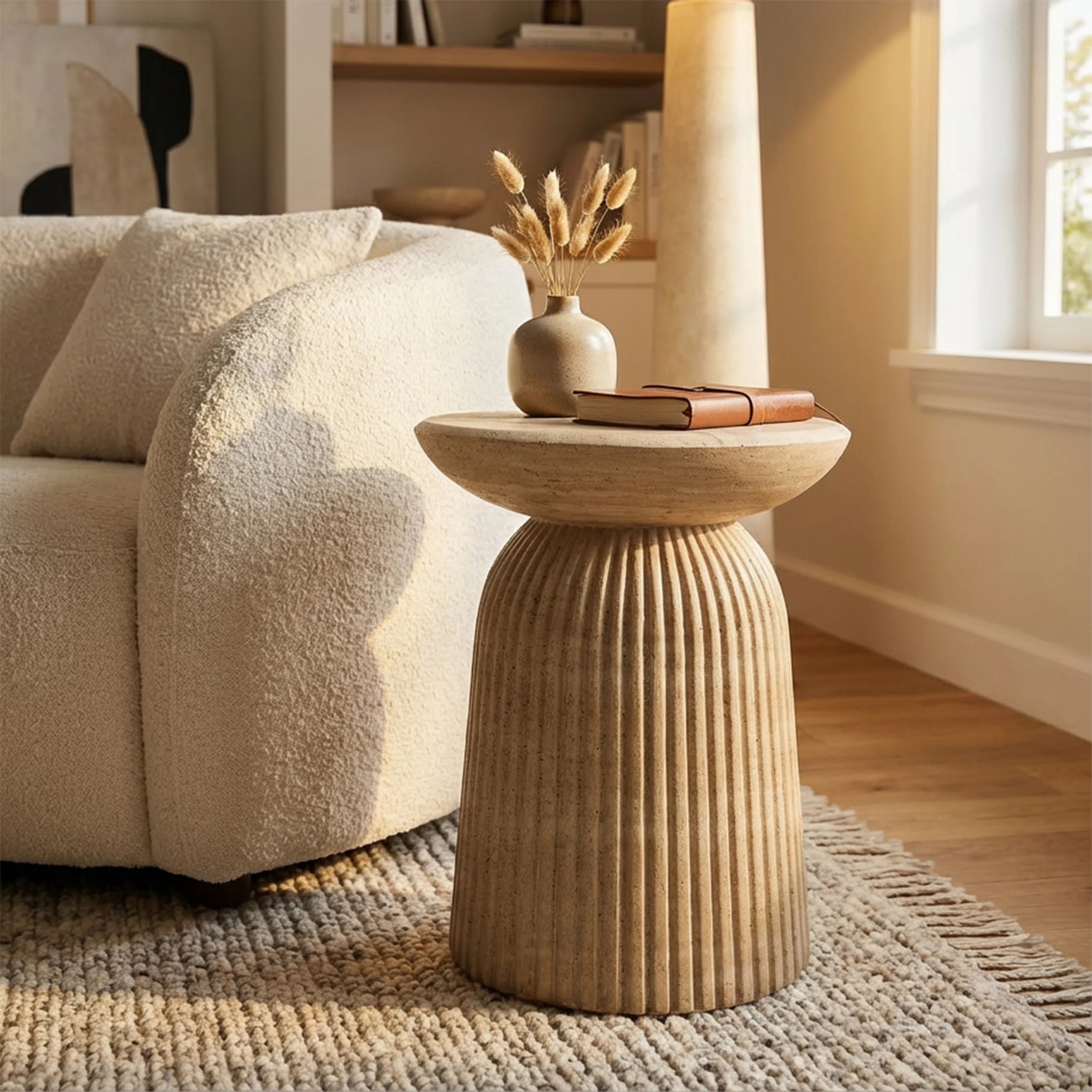 Tithi Stylish Decorative End Table with Faux Travertine Marble Effect Stone Elegant Interiors for... | Wayfair North America