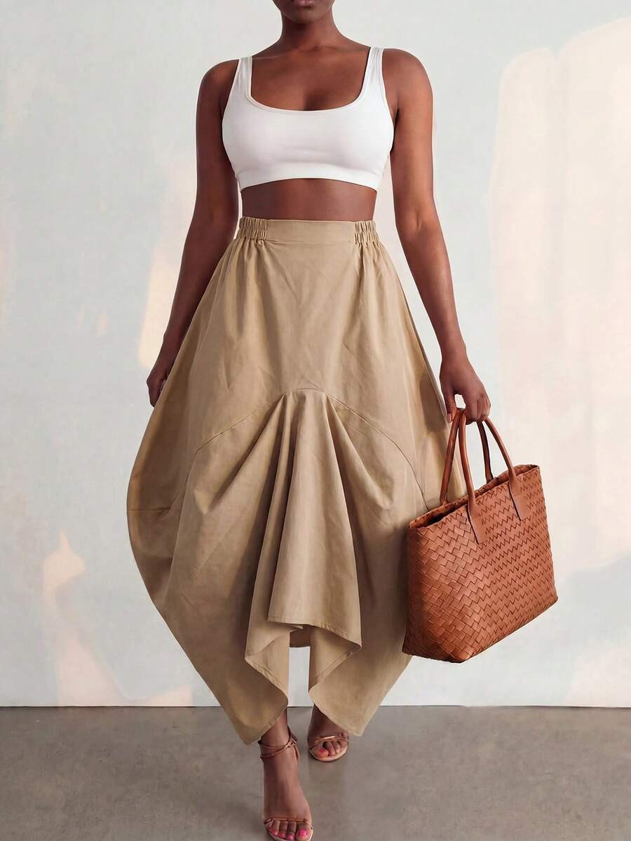BamGlimmer Summer Autumn New Design, Khaki Asymmetrical Skirt, Vintage Casual Luxury Style, Suita... | SHEIN