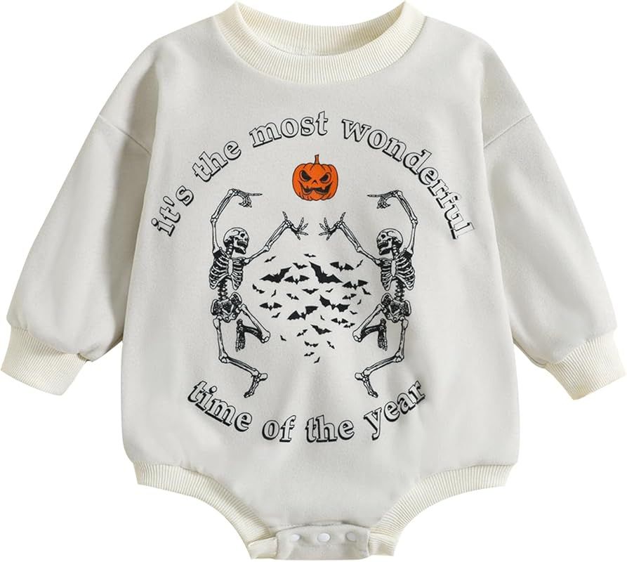 Endorothii Baby Halloween Clothes Girl Boy Spooky Babe Pumpkin Romper Sweatshirt Long Sleeves Bub... | Amazon (US)
