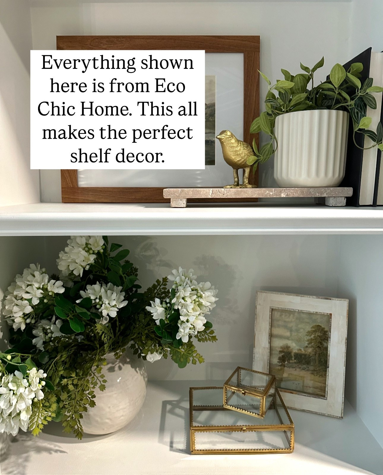  Eco Chic Home Shelf Decor. Follow @farmtotablecreations on Instagram for more inspiration.

Use code FARMTOTABLE20 for 20% off stems  

I updated our built in shelves with the most beautiful decor finds from Eco Chic Home. I used 4 Laurel stems & 2 fern sprays in this beautiful vase. 

Spring Refresh |  Bedroom Finds | Neutral Stems | Spring Stems | Bookshelf Decor | Bedroom Space | Cozy Corner | Bathroom | Curated Entryway | Spring  Decor | End of Year Clearance | Trending Decor | Viral Decor  | Coffee Table Decor | Neutral Decor | Stem Sale | Target Finds | Skinny Bench | Bedroom | Living Room | Breakfast Nook | Amazon Home | Target Sale | Loloi Rugs | Magnolia Home | console table | console table styling | faux stems | entryway space | front porch decor | neutral decor | entryway decor | cozy home | affordable decor |  home decor | home inspiration | console styling | entryway rug | cozy moody home | moody home decor | neutral home | bathroom decor | living room | spring decor | Hearth & Hand | Studio McGee | 2025 Home Trends | trending home |


#LTKSaleAlert #LTKHome #LTKFindsUnder50