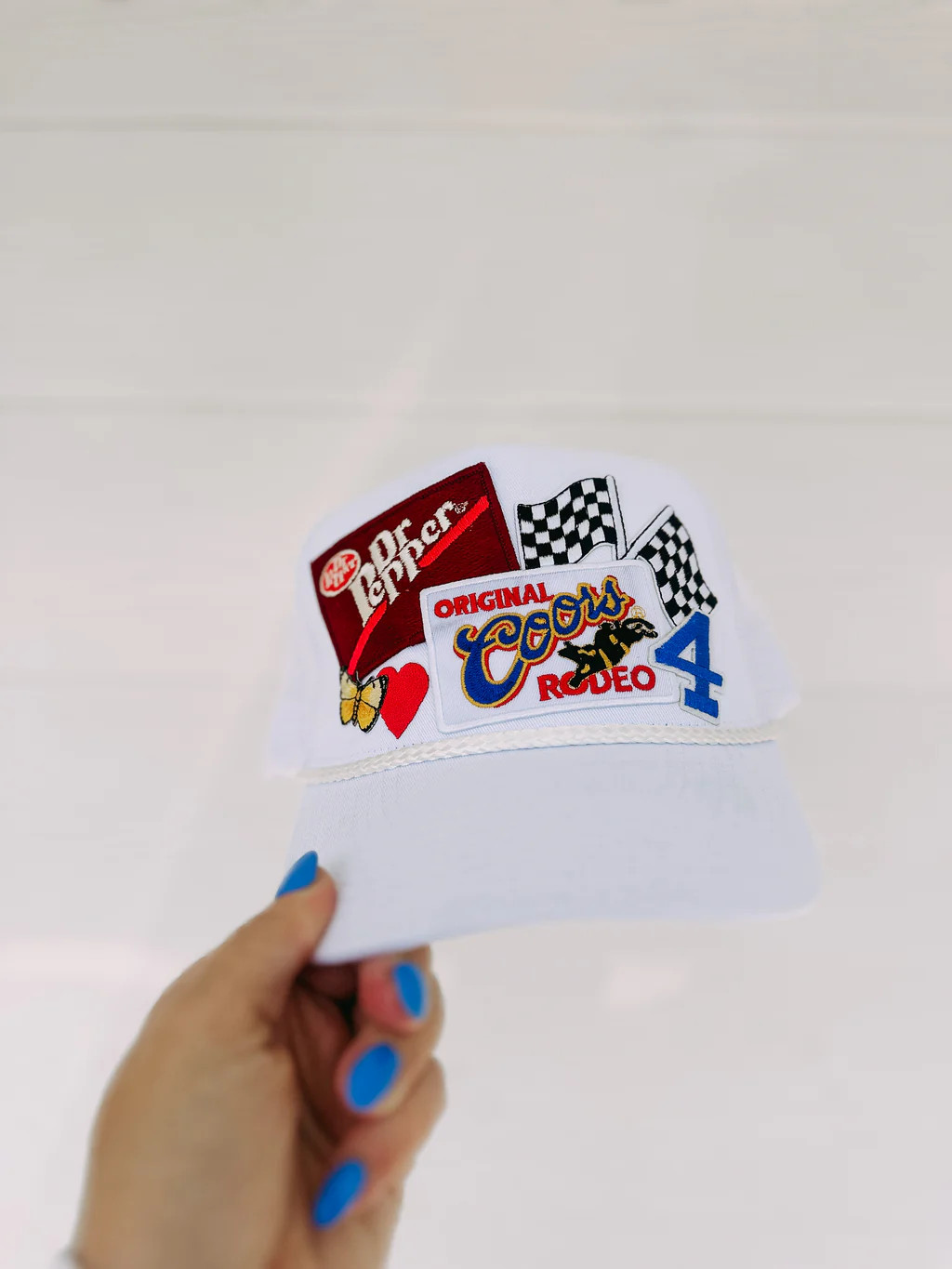 dr pepper + coors + racing flag trucker hat - all white | Etta & East