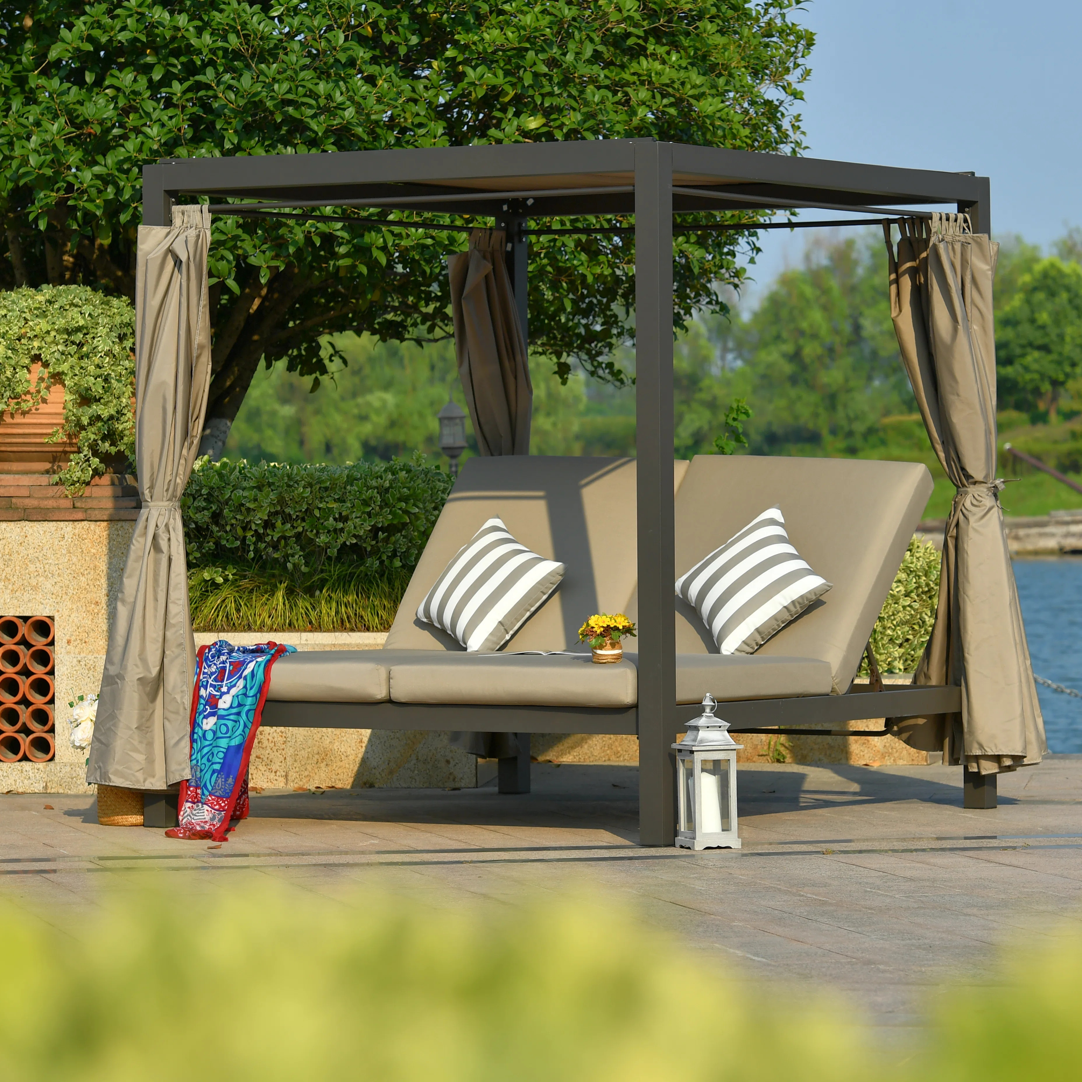 74.02'' Wide Metal Patio Daybed with Cushions | Wayfair North America