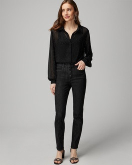 High Rise Novelty Button Slim Ankle Jeans | White House Black Market