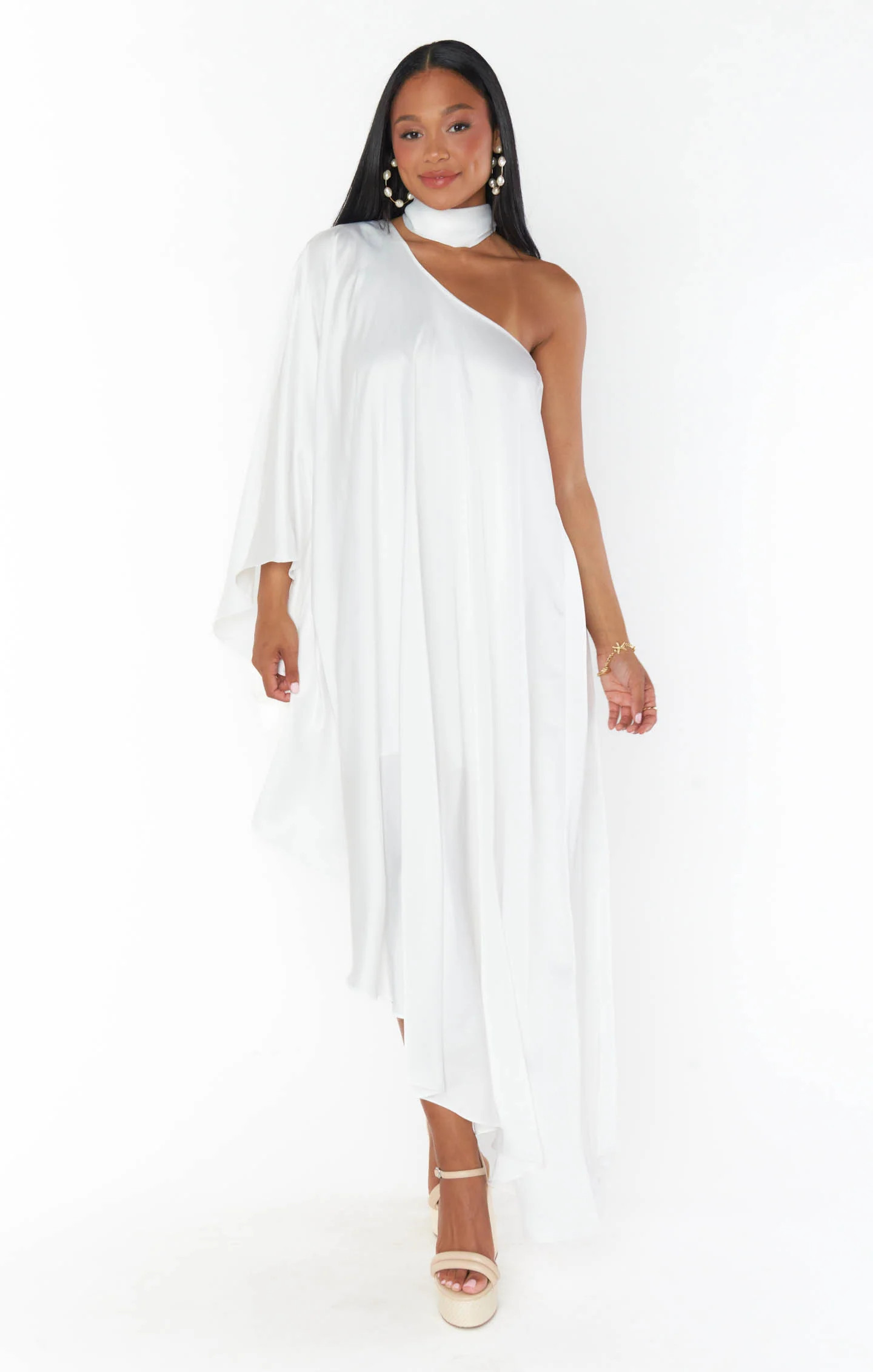 Rhea One Shoulder Dress ~ Ivory Luxe Satin | Show Me Your Mumu