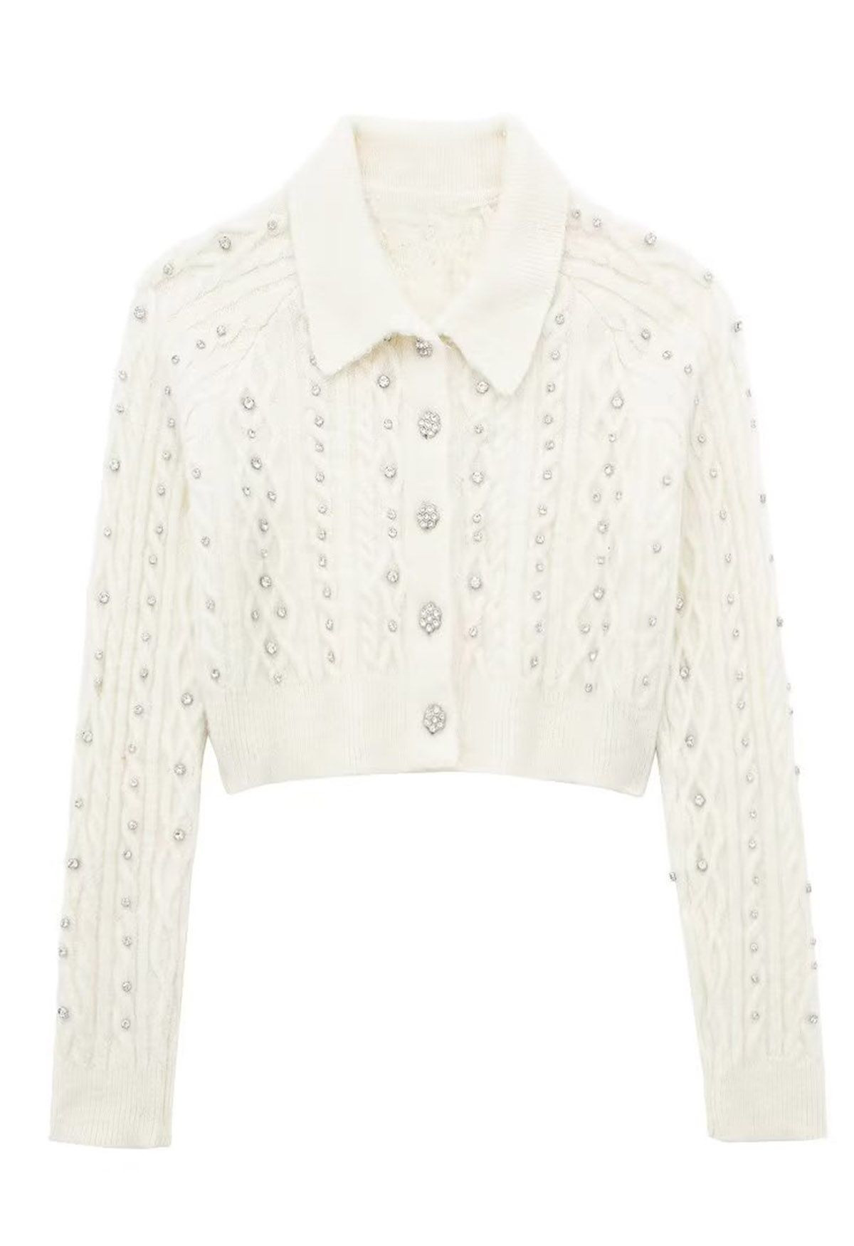 Exquisite Rhinestone Braided Knit Cropped Cardigan | Chicwish