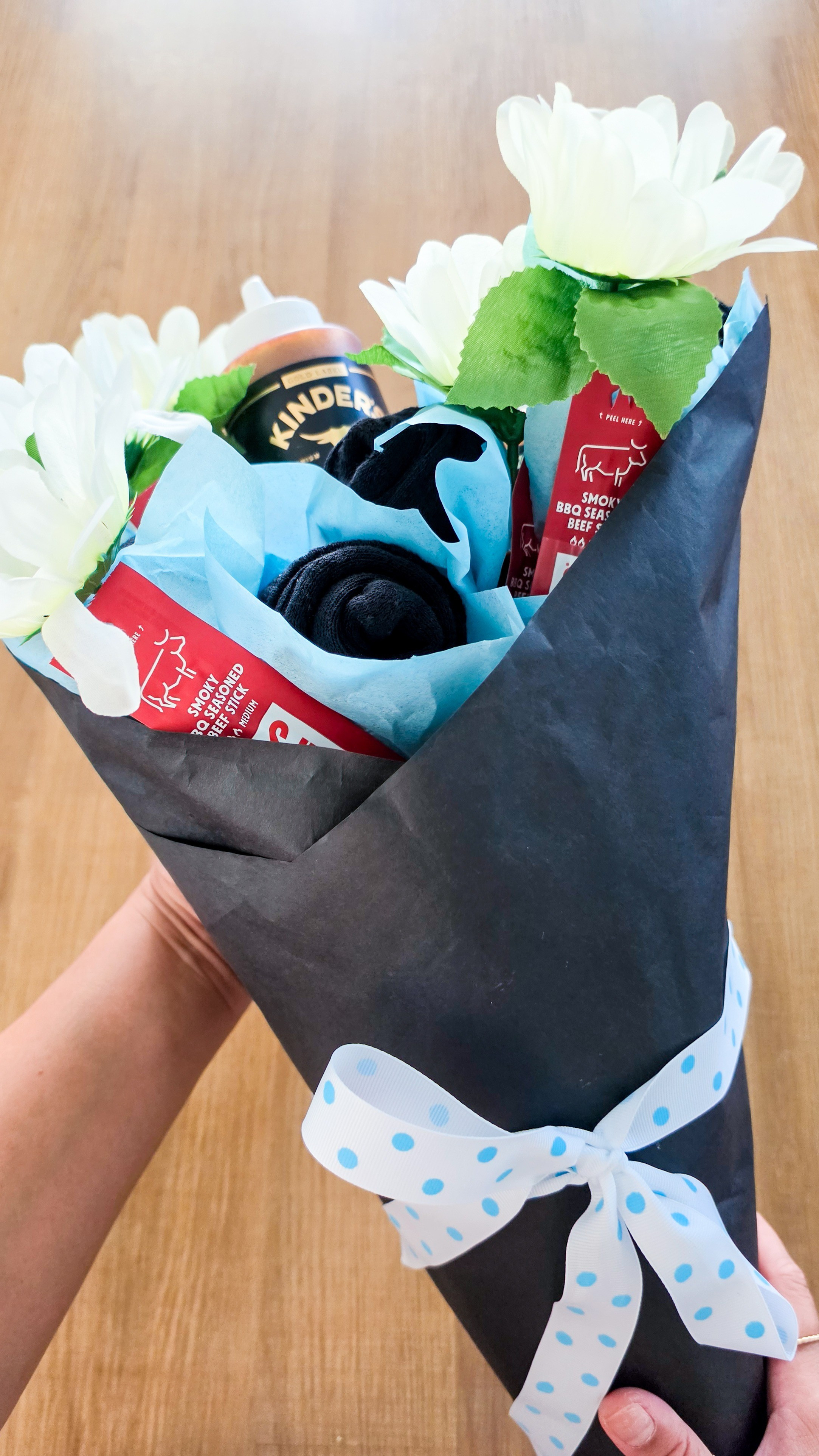 DIY Father's Day Bouquet 💐  with BBQ sauce, sock roses, and Chomps flowers! 🩵

#LTKmomlife #LTKMens #LTKSeasonal