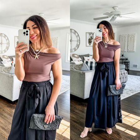 Small in all. Amazon, off the shoulder, cropped pants, trousers, date night outfit. Sequin code: spring25, spring30 or tammy20. 

#LTKover40 #LTKfindsunder50 #LTKsalealert