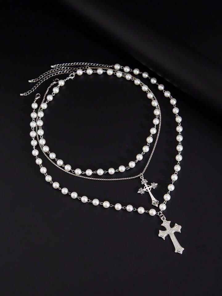3pcs Vintage Punk Cross Pendant Necklace Set, Men's Casual Simple Adjustable Charm Jewelry | SHEIN
