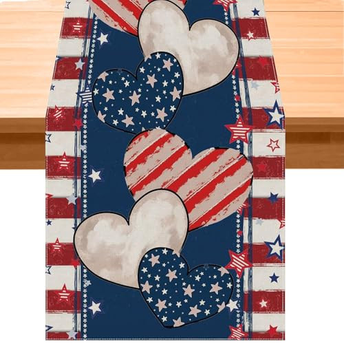Oeyliz 4th of July Decorations Table Runner Memorial Day Table Runner Fourth of July Decorations Independence Day Decor Heart Pattern Patriotic Decor 13x72 Inches Home Party Decor | Amazon (US)