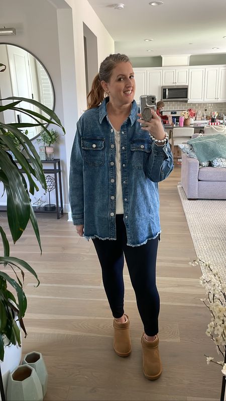 This jean jacket is on sale for $18 today!! Such a steal for the quality  

Jean jacket - size 1X for an oversized fit. 
Waffle knit Henley - size L TTS
Leggings - size L TTS
Boots - size 8 TTS

#LTKsalealert #LTKcurves #LTKfit