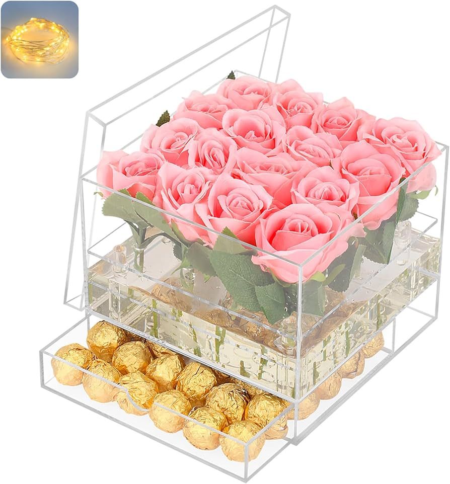 Choowin Clear Acrylic Flower Box with Drawer Acrylic Gift Box Decorative Box Keepsake Box Flower ... | Amazon (US)