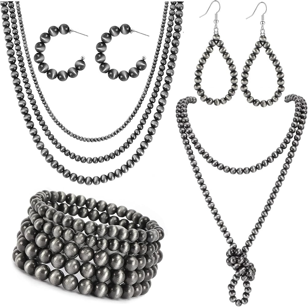 Navajo Pearl Jewelry Set for Women Navajo Pearl Necklace Beaded Bracelet Navajo Dangling Earrings... | Amazon (US)