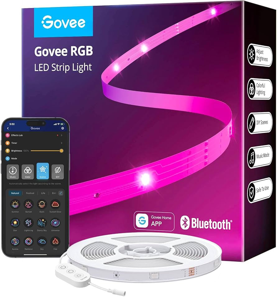 Govee 100ft LED Strip Lights, Bluetooth RGB LED Lights with App Control, 64 Scenes and Music Sync... | Amazon (CA)