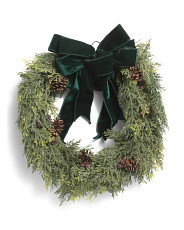 24in Real Touch Pine Wreath With Bow | Plants & Planters | Marshalls | Marshalls