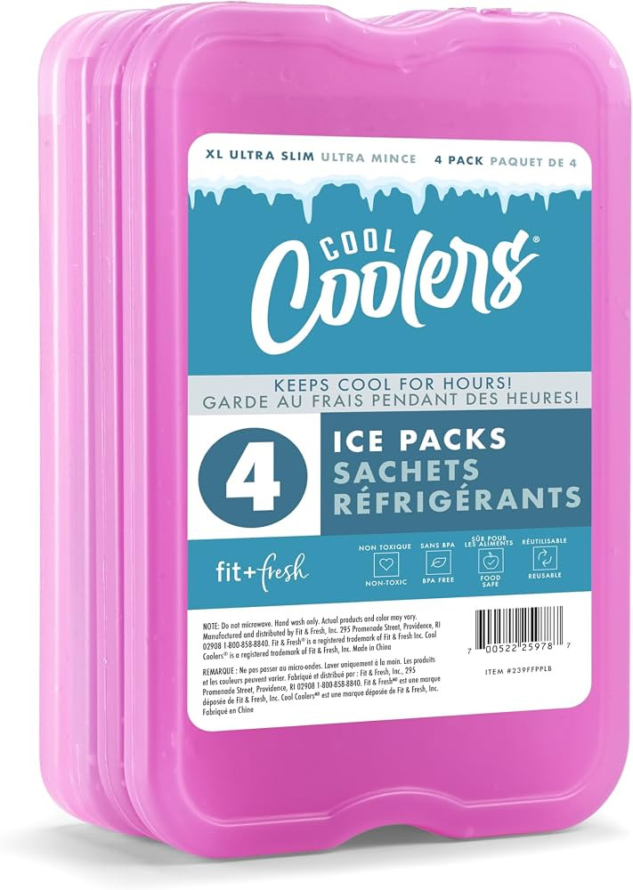 Cool Coolers by Fit & Fresh 4 Pack XL Slim Ice Packs, Quick Freeze Space Saving Reusable Ice Pack... | Amazon (US)
