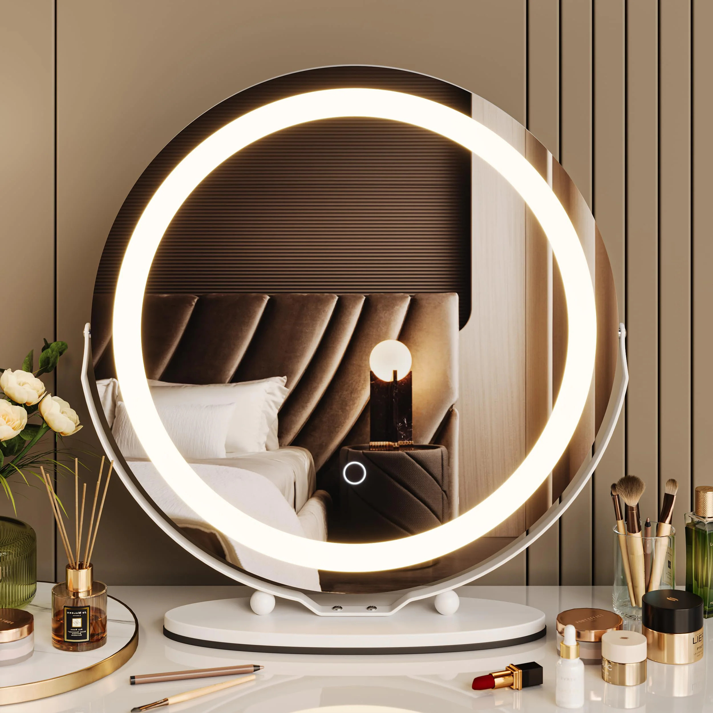 Garvee Vanity Mirror with Lights 19-in x 19-in Polished White Double-Sided 5x Magnifying Fog Resistant Countertop vanity mirror with Light one_size | Lowe's