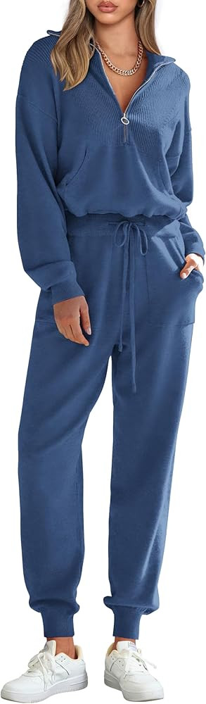 PRETTYGARDEN Women's 2 Piece Sweater Set Pullover Zip Up Sweatshirt Jogger Sweatpants Tracksuit C... | Amazon (US)