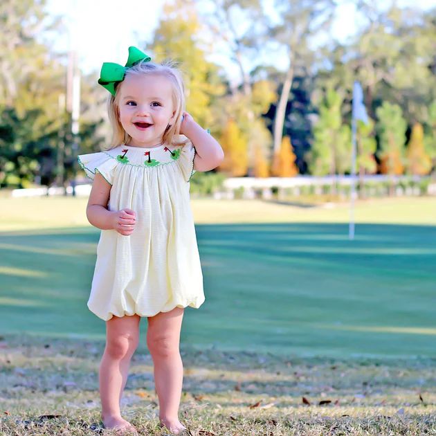 Golf Pin Smocked Bubble Yellow Seersucker | Classic Whimsy