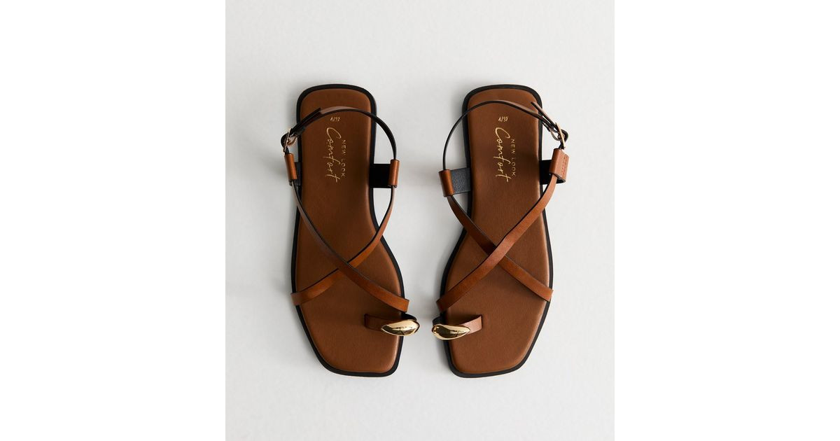Tan Crossover Strap Faux Leather Sandals | New Look | New Look (UK)