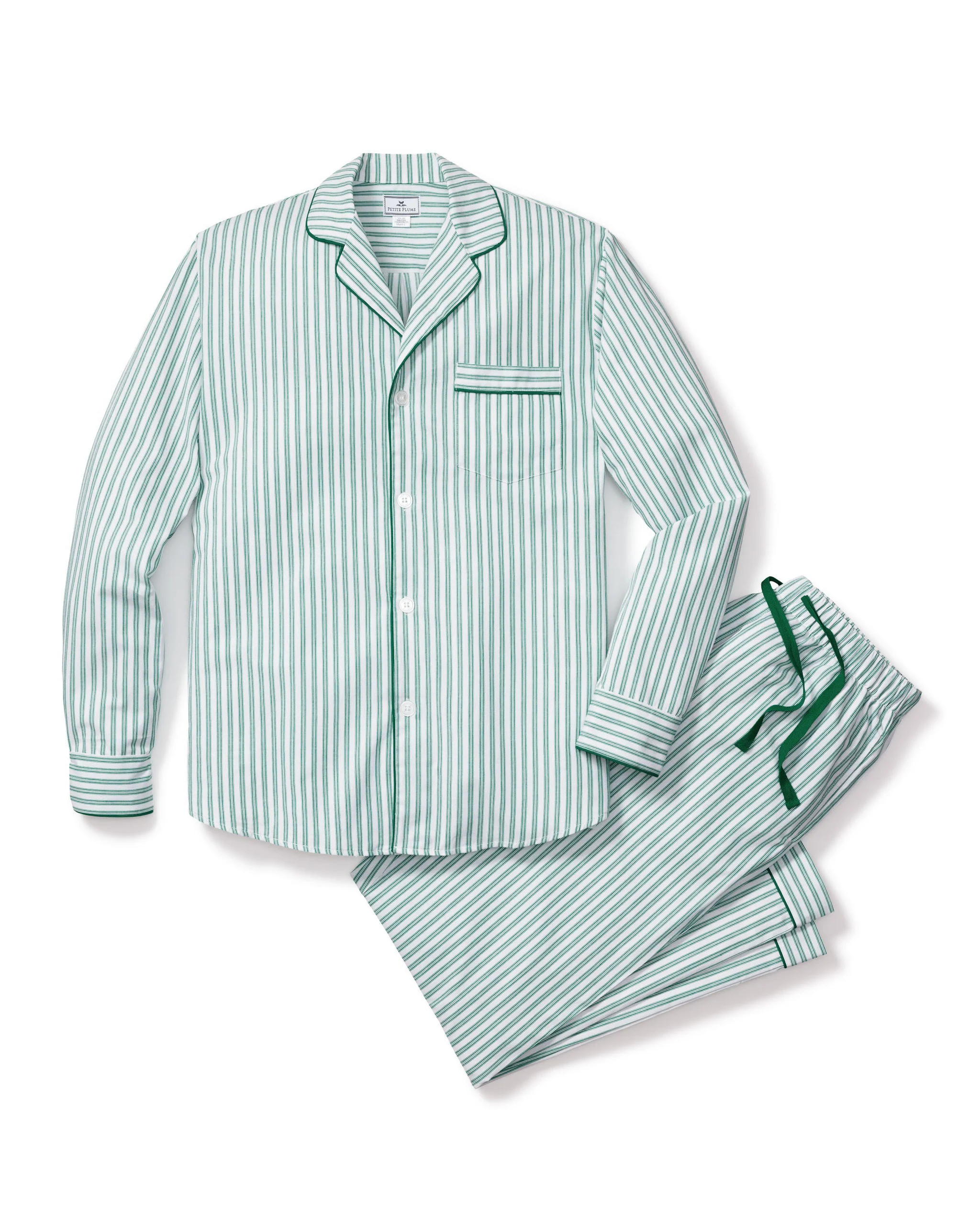 Men's Twill Pajama Set in Emerald Ticking | Petite Plume