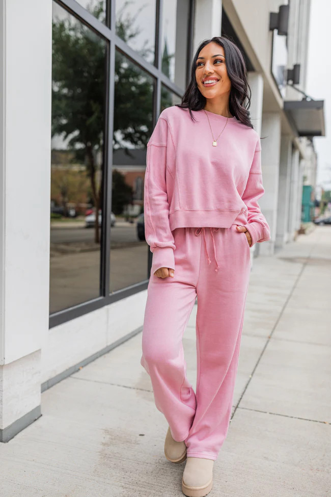 Learn As You Go Mauve Acid Washed Crew Neck Pullover | Pink Lily