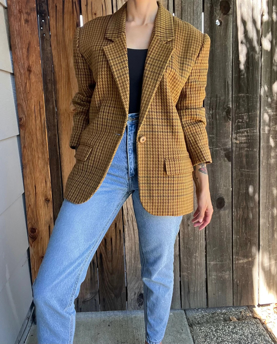 Vintage 1990s Linda Allard Houndstooth Wool Blazer | Etsy (US)
