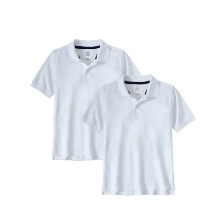 Boys School Uniform Short Sleeve Double Pique Polo, 2-Pack Value Bundle | Walmart (US)