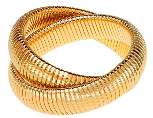 JANIS BY JANIS SAVITT Double Cobra Bracelet - High Polished Gold Bangle with 5/8" Wide Flexible Stretch Bands MADE IN USA | Amazon (US)