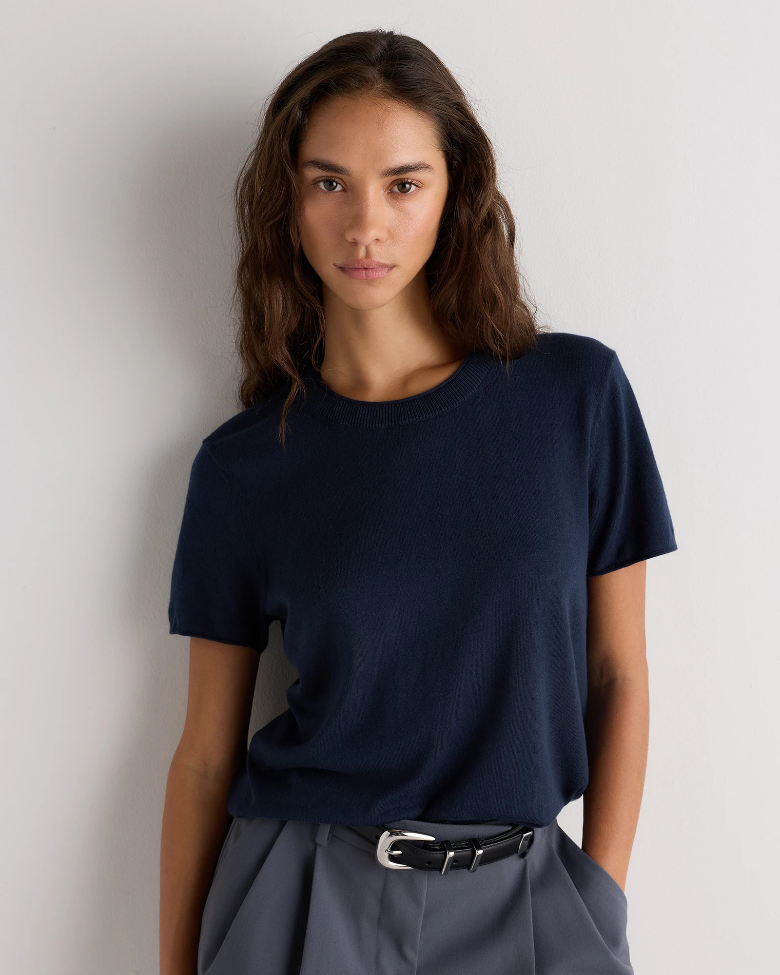Quince | Women's Lightweight Cotton Cashmere Relaxed Sweater T-Shirt in Heather Grey, Size Medium, Organic Cotton | Quince